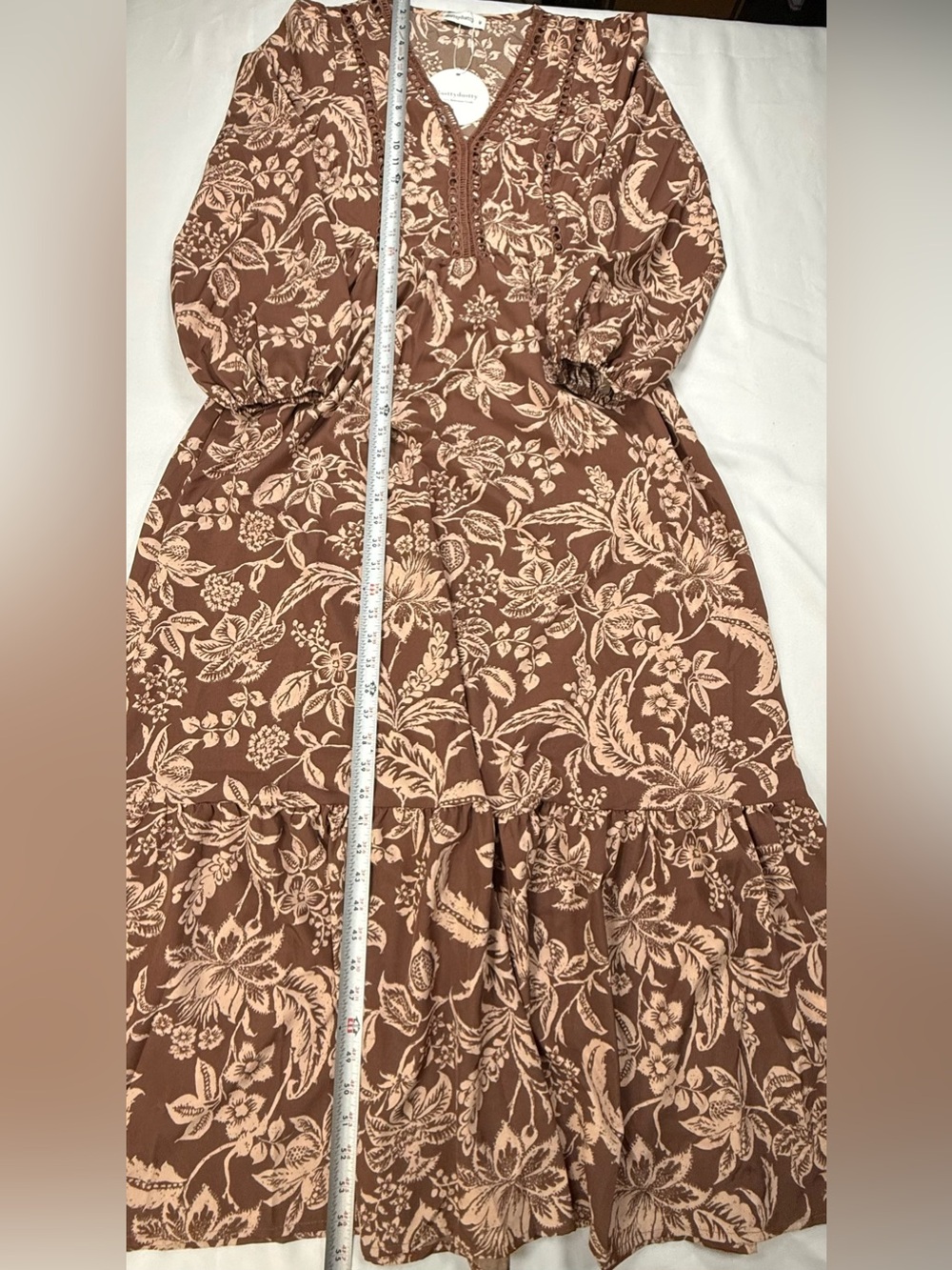 Boho Brown Floral Tiered Maxi Dress with Cream Print - Picture 8 of 14